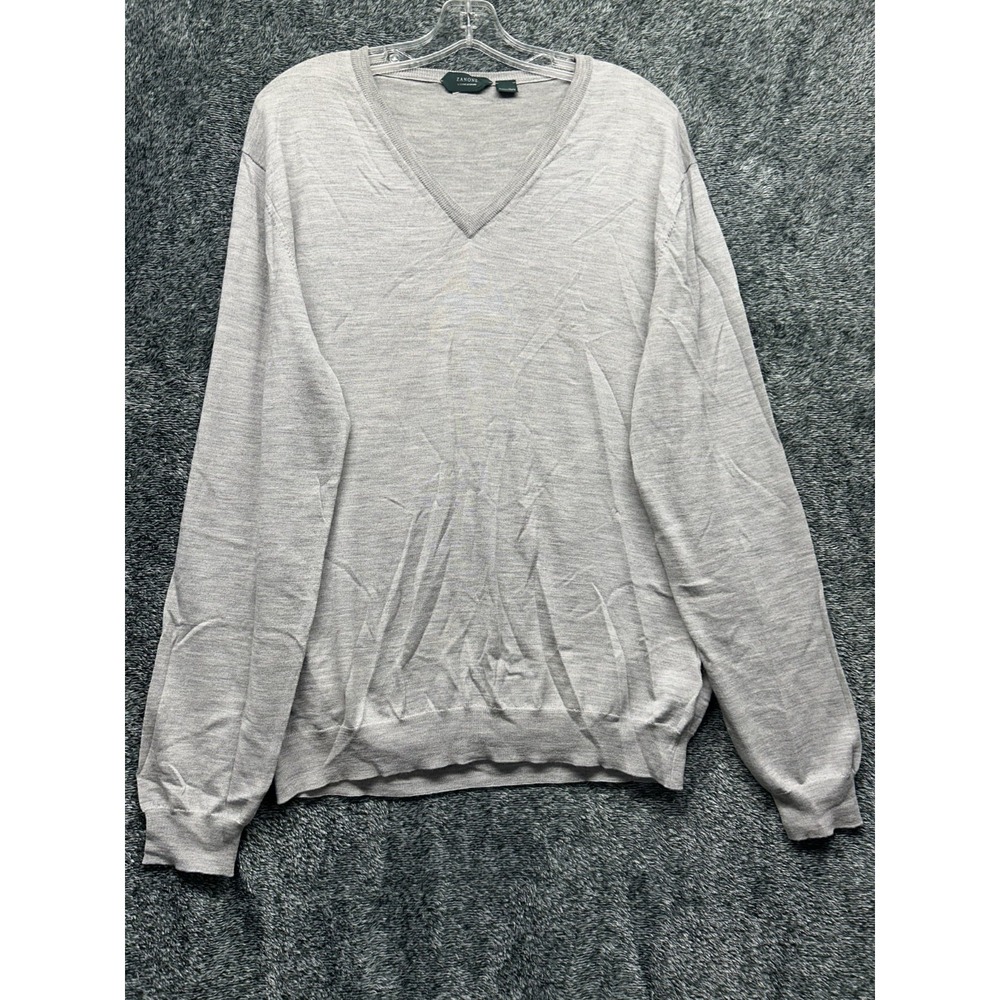 Zanone Mens Size 56 Wool Gray V Neck Pullover Long Sleeve Sweater (M1)